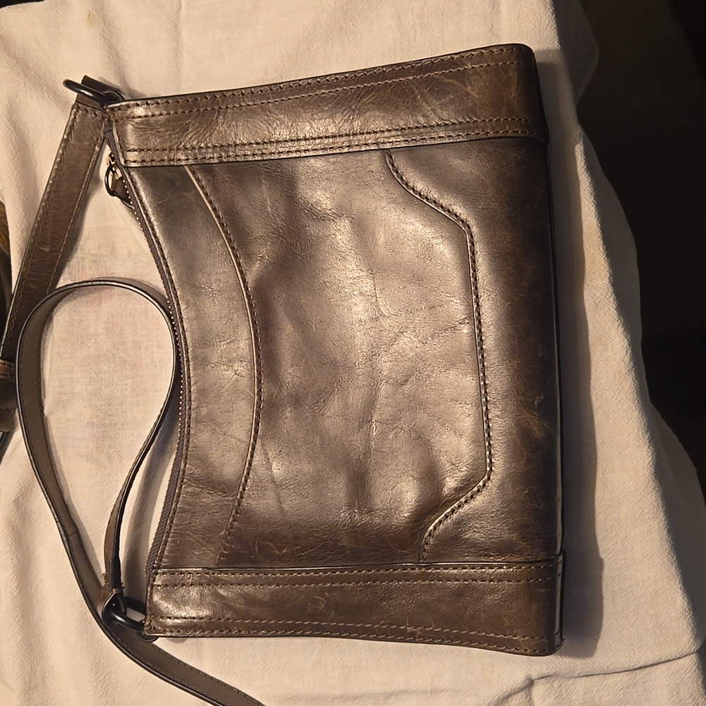 Distressed Dark Olive Green Leather shoulder bag & cloth storage bag.